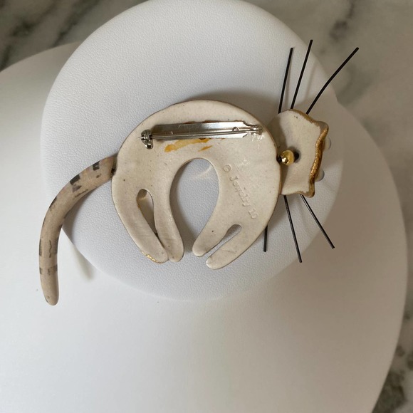 CYNTHIA CHUANG Jewelry 10 Funky Arching Cat Kinetic Pin Moveable Head RARE - Picture 4 of 7